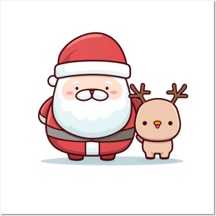 Kawaii Santa and reindeer Posters and Art